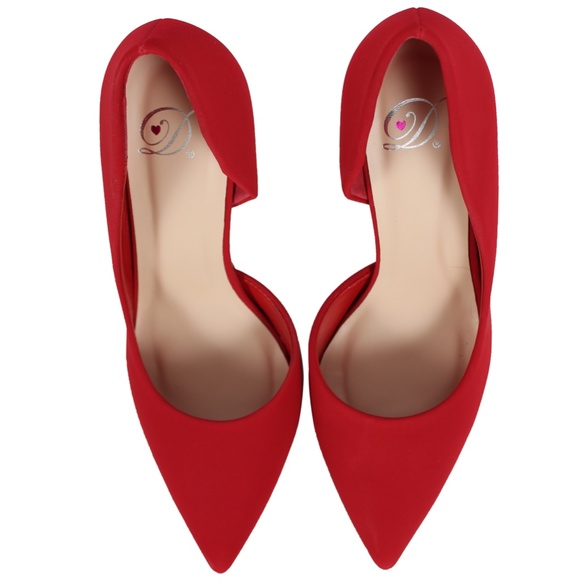 Size 5.5  Red Pointed Toe Side Cut Out Dress Heel Pump - Picture 4 of 6